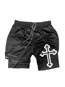PSALM 144:1 CROSS Performance Shorts Summer Double Layer Beach Pants Fitness Training Pant Sports