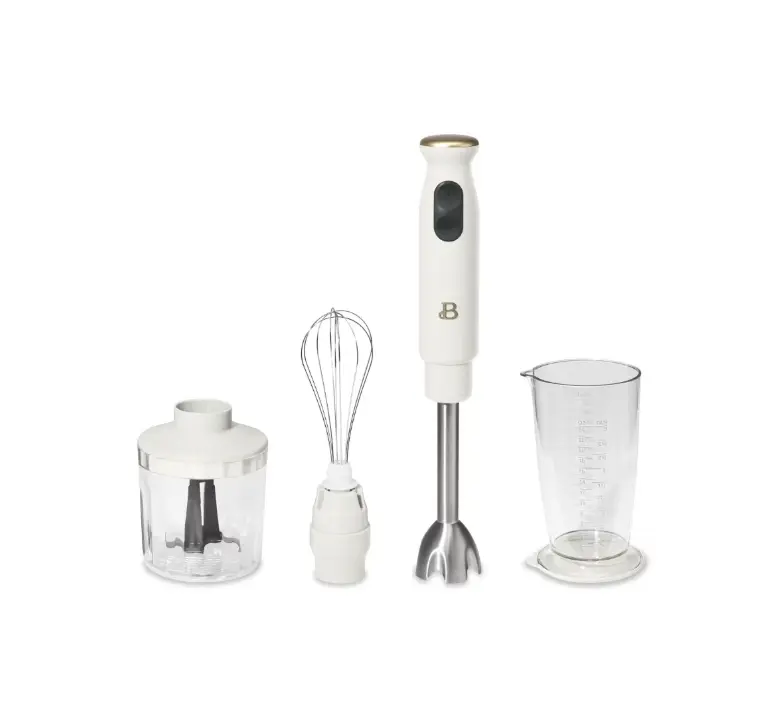 Beautiful 2-Speed Immersion Blender with Chopper & Measuring Cup, White Icing by Drew Barrymore