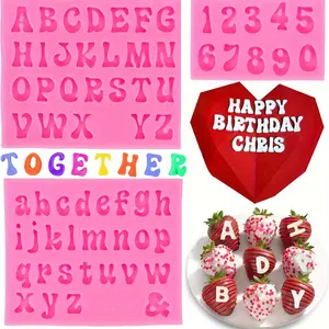 3PCS Letter Molds for Chocolate Covered Strawberries, Silicone Uppercase Lowercase Alphabet Number Fondant Mold for Making Candy, Gummy, Biscuit, Ice Cube Tray, Cake Decorations