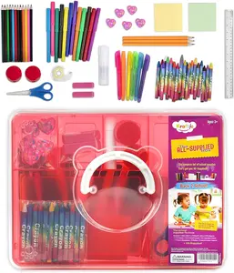 Kraftic Unisex Kids' Art Supplies Box Kit - Back to School Educational Arts & Crafts Kit with Removable Tray, Crayons, Colored Pencils, Washable Markers, and Other Accessories