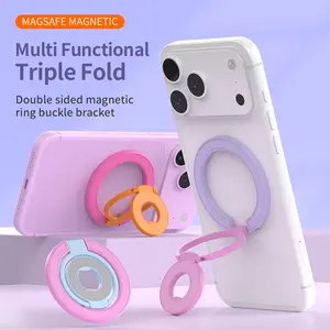 HUTU Double-sided magnetic fashionable color-blocked mobile phone holder 360 °   rotating metal holder Lightweight and portable Suitable for iPhone 17, 16, 15, 14, 13Pro Max or Plus, compatible with MagSafe mobile phone holder Mobile phone accessories