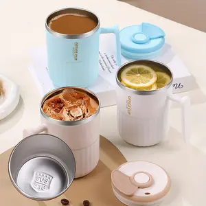 1 PC 450ML Coffee Mug,Portable Stainless Steel Water Cup with Handle and Straw