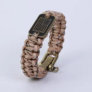 Men's Paracord Bracelet, 1 Count Adjustable Survival Bracelet, Zinc Alloy U-shaped Buckle Wristband For Outdoor Climbing Hiking