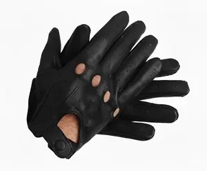BLACK - Men’s Genuine Leather Driving Gloves with Classic Knuckle Holes and Secure Wrist Button