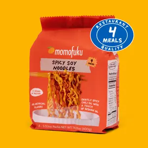 Momofuku Spicy Soy Noodles 4 Packs Instant Restaurant Quality Food No Artificial Flavors 3.53oz Each