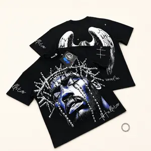 Hellstar God Angel Graphic T-Shirt, TikTok Viral Y2K Oversized Streetwear Tee, Black Gothic Hip Hop Harajuku Short Sleeve Top, Unisex Summer Casual Party Festival Outfit for Men Women Casual