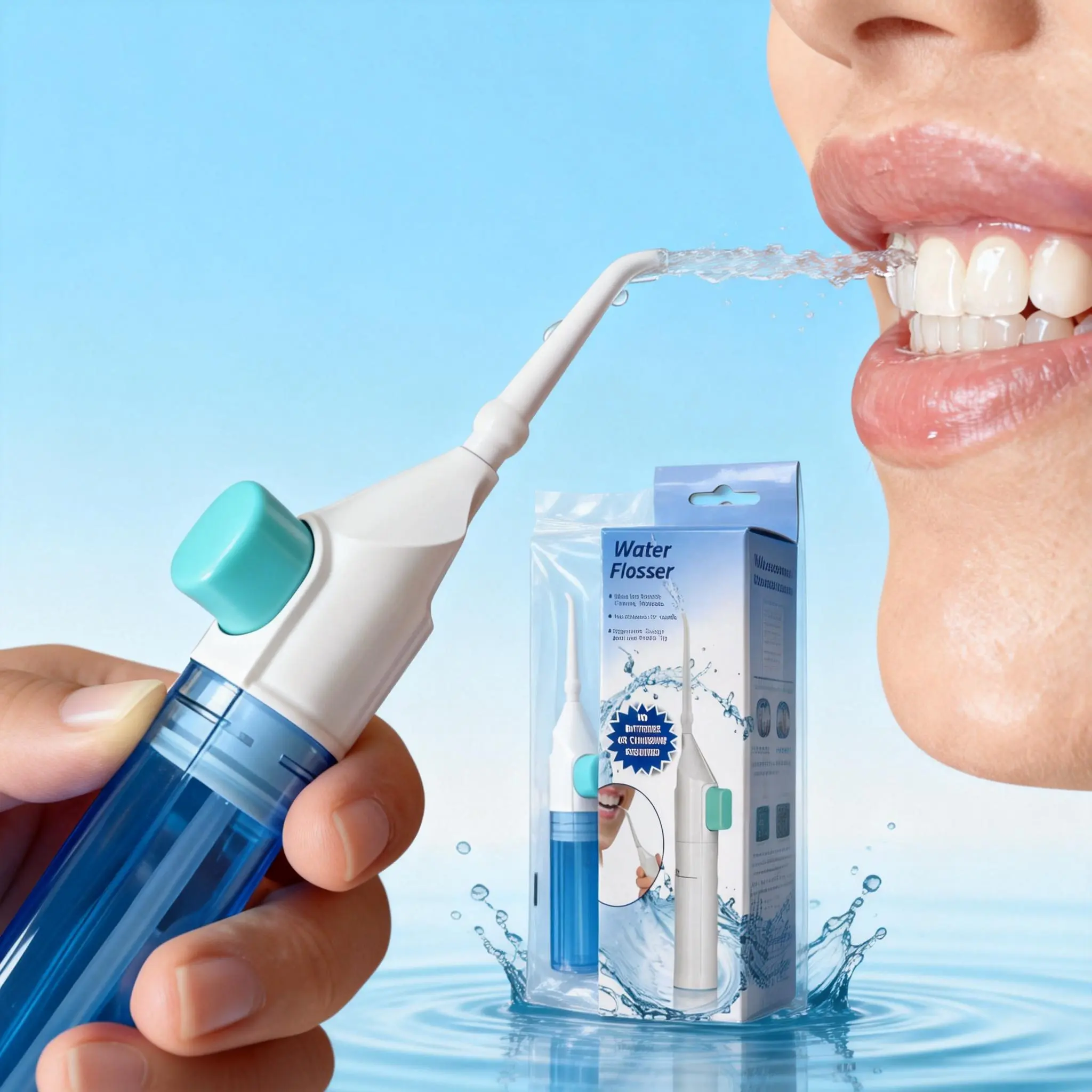 Manual oral irrigator and water flosser, a portable, battery-free dental cleaning device for deep cleaning and gum health, suitable for users wearing braces, featuring adjustable spray modes, ideal for home and travel.