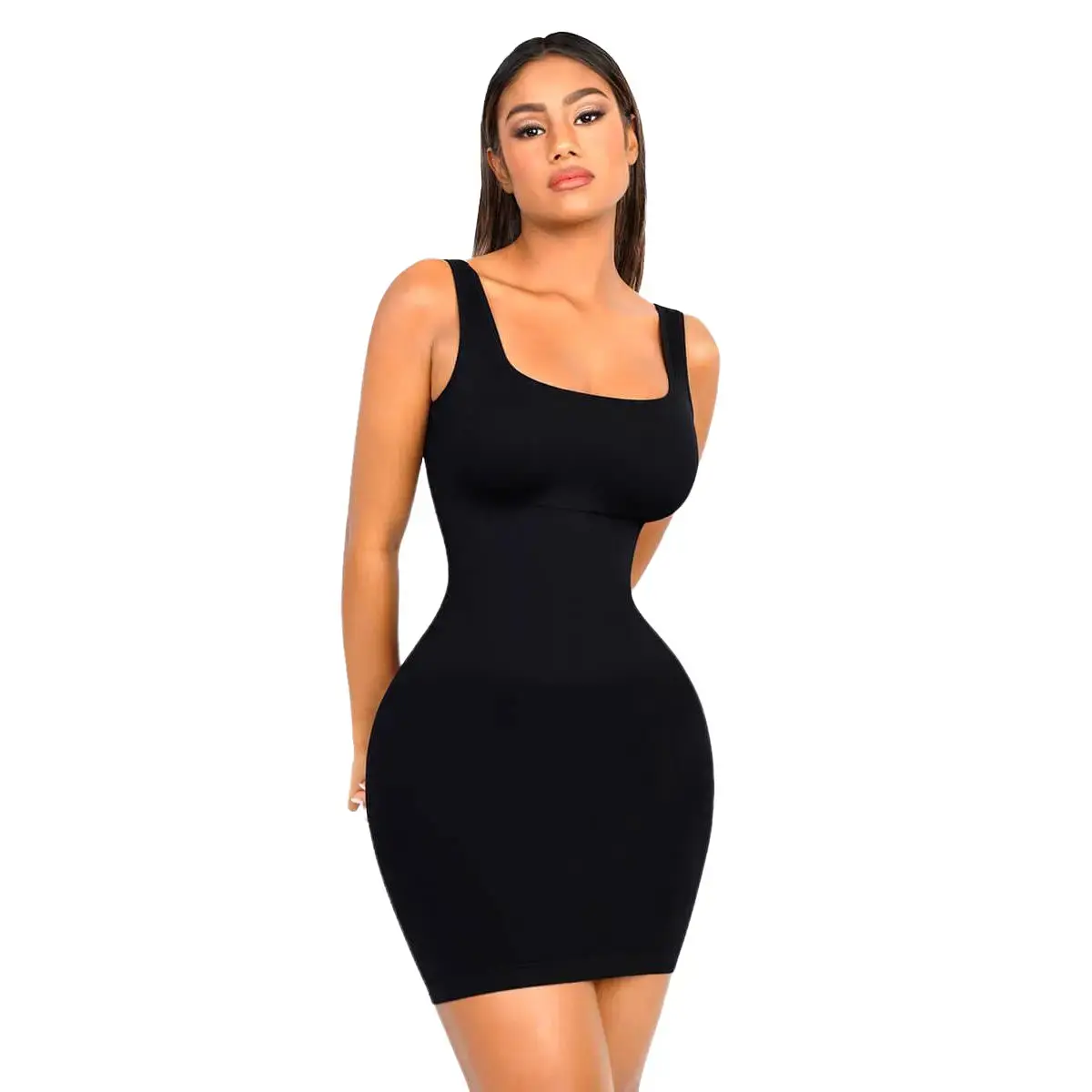 FeelinGirl Square-neck Mini Bodycon Built-in Shaper Womenswear Comfortable Dress Basic Fabric Casual