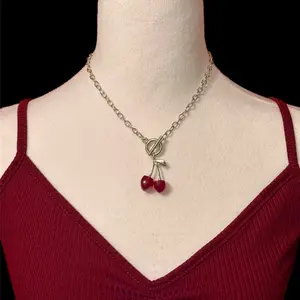 Red Cherry Necklace Vintage Cherry Pendant Choker Necklace for Women Unisex