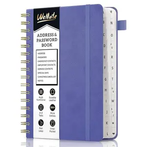 WEMATE Spiral Address Book, Leather Password Book, !  Perfect for Seniors & Home Office! Large Print, Handy Size, Premium Quality! Includes Stickers & Alphabetical Tabs! Ideal Gift Choice!