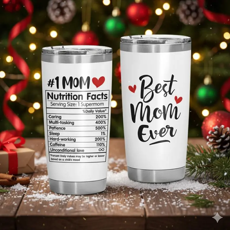 Best Mom Ever Insulated Tumbler, Perfect Christmas & Thanksgiving Gift for Mom, Mother-in-Law, Bonus Mom, Grandma | 20oz Stainless Steel Tumbler with Lid