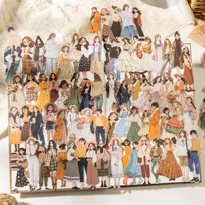 100pcs Crowd Theme Character Stickers, Decal Sticker for Notebooks, High-Quality Decorative Adhesive Paper for Scrapbook Page, Scrapbooking & Arts, No Borders Large Set