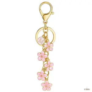 Letter Key Ring With Cherry Blossom And Plum Blossom Charm For Women, Minimalist Multi-Use Accessory, Decor Ornament For Phones, Leather Handbags And Daily Tote Bags