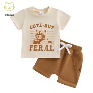 Baby Boy Cute Letter Short Sleeve T-shirt Top And Elastic Drawstring Shorts Toddler Summer Clothes
