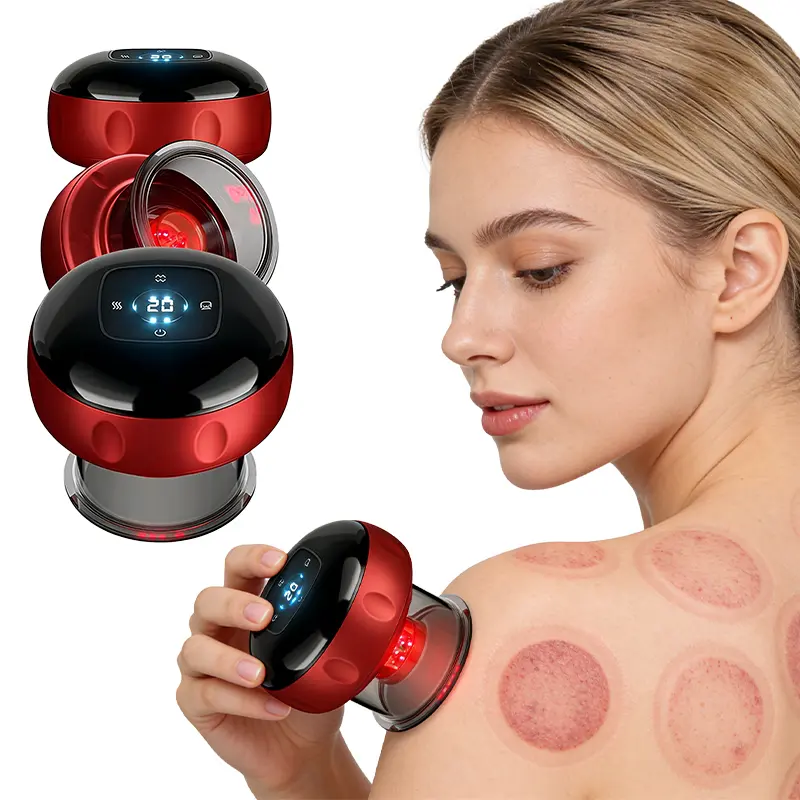 Portable electric massager, intelligent negative pressure relaxation instrument reddish, portable neck and shoulder back muscle massager, muscle massager, back neck and shoulder scraping massage tool, red hot compress cupping massager.