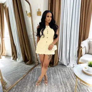 summer spring clothes 2025 new Women's Sexy Hottie Solid Color Sleeveless Top Three-dimensional Flower Lace Wrap Hip Half Skirt Two-piece Set Womenswear Check Light Suits Gamis Apricot Basic Fitted Minimalist