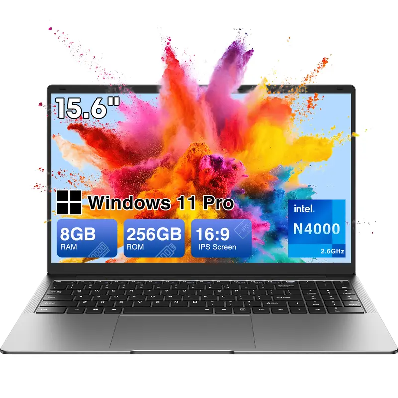 Essential Laptop 15.6" FHD Display Intel Celeron N4000 8GB RAM 256GB SSD Windows 11 Pro for Student Online Class Home Netflix Lightweight Portable