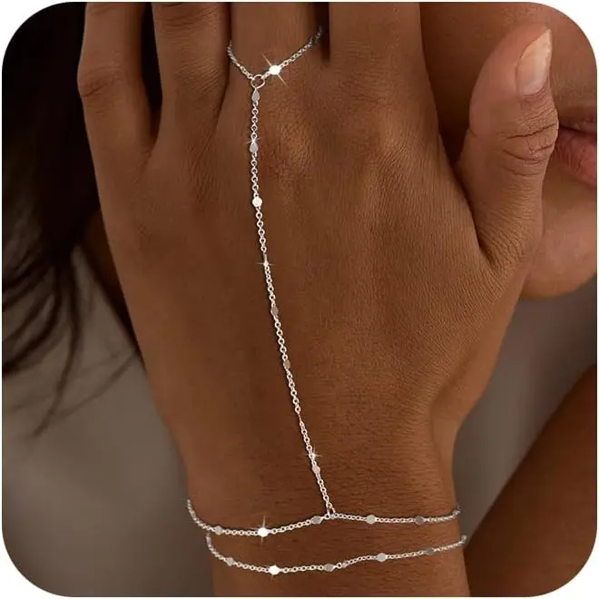 Women's Exquisite Trendy 925 Real Silver Bracelet & Bangle - 3.9" Length, 1.5" Extension, 14 Karat Gold Plated Adjustable Satellite Bead Paperclip Dot CZ Link, Non-Tarnish Nickel-Free, Sparkling Arm Candy Accessories, Gift-Ready Female Jewelry, Exquisite,