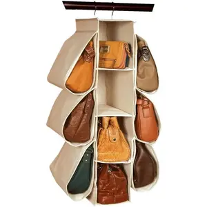 10 Pockets Nonwoven Hanging Closet Storage Bag - Hanging Purse Handbag Organizer for Home Closet Storage