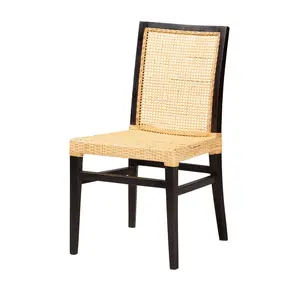Baxton Studio Lingga Wood and Natural Rattan Di ning Chair