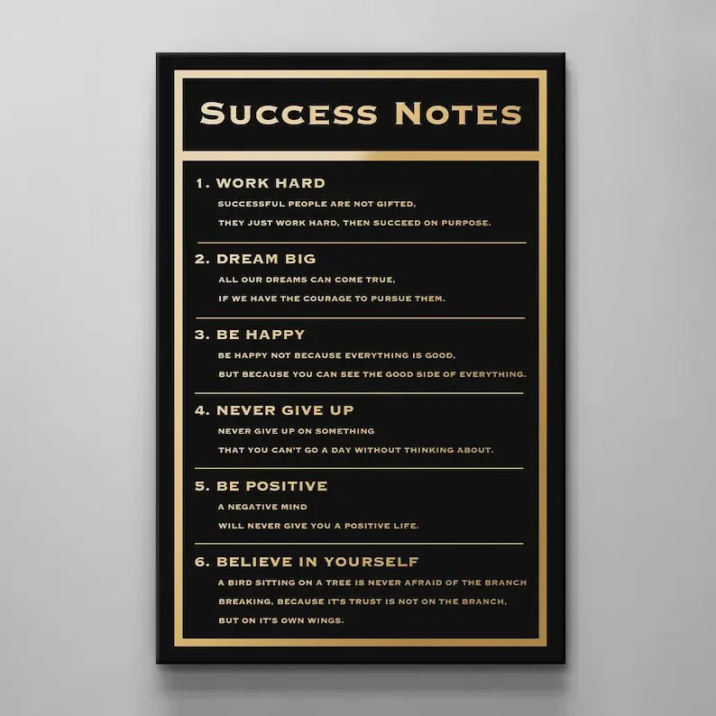 Motivational Success Notes Poster, Inspirational Office Wall Decor, Business Mindset Poster Print