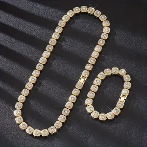 Iced-Out Hip Hop Chain Necklace - 10Mm Square Link, Bling Fashion Charm For Men & Women.