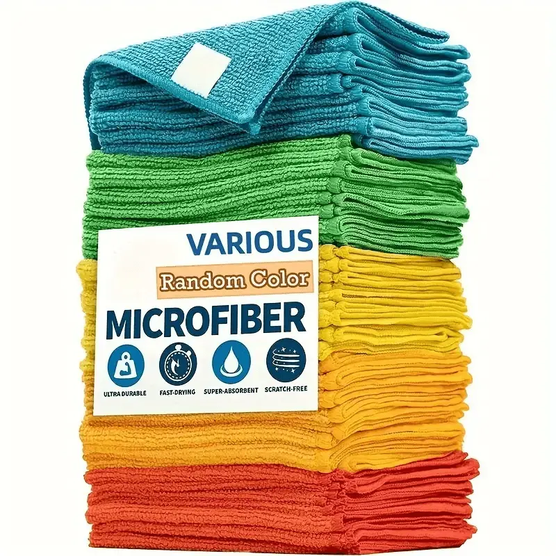 5-Count Polyester Microfiber Cleaning Cloths - Thickened, Reusable, Washable, Super Soft Absorbent Towels for Kitchen Sinks, Pots (Random Colors), Microfiber Towel