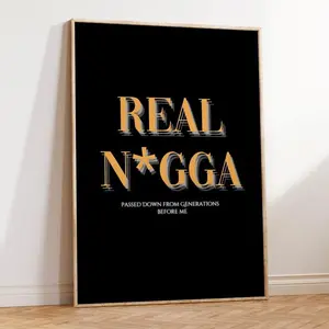 Black Empowerment African American Artistic Graphic Print Wall Art - Gold & Black Ink, Hand-Applied Tape Photo Paper Decor, Room Decoration, Home Supplies, Gift for Him, Artwork