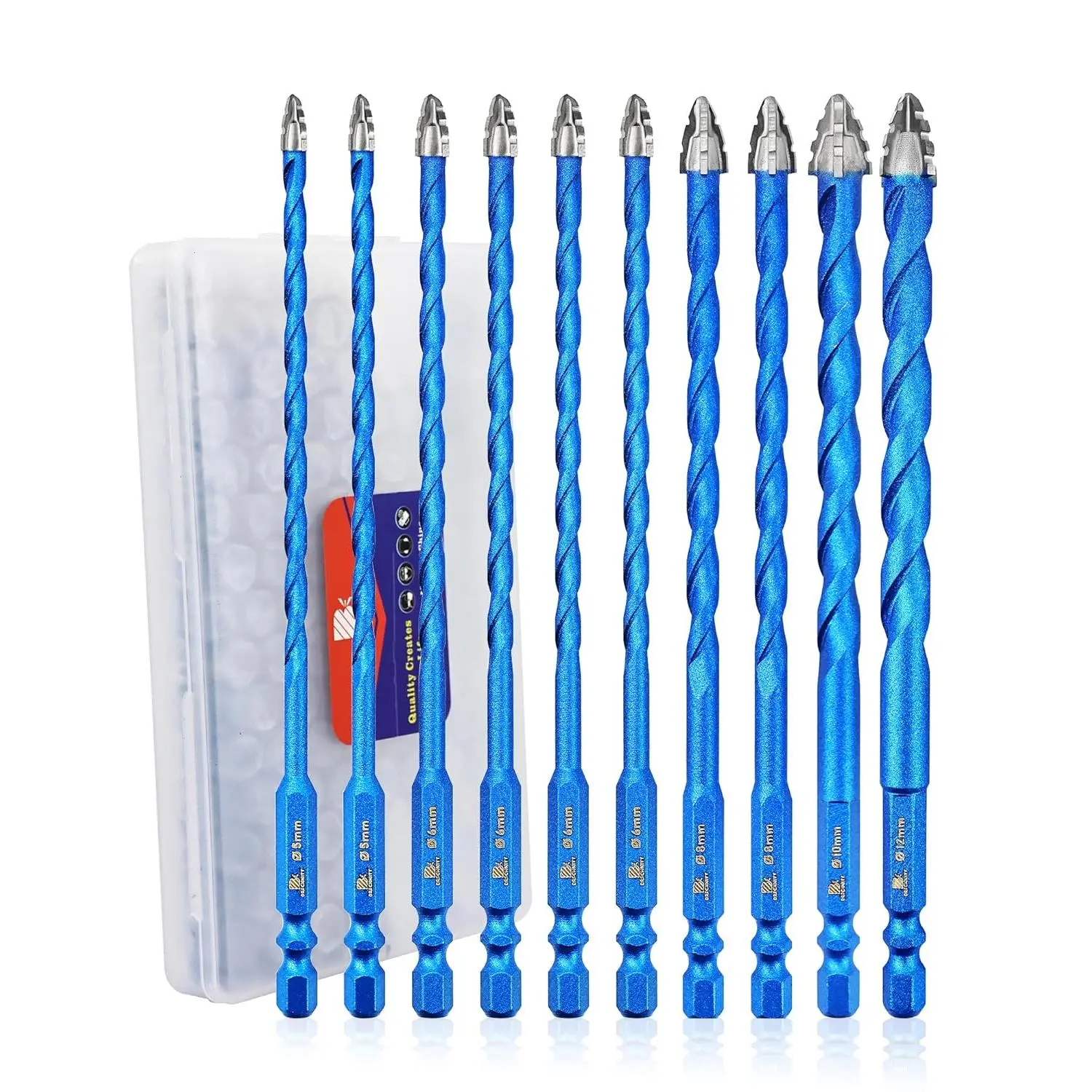 Serrated Carbide Masonry Drill Bit Set - 10 count 3/16"*2/1/4"*4/5/16"*2/3/8"/1/2" Quick-Change Hex Shank Masonry Bits for , Plastic, Brick, Tile, Glass, and Concrete