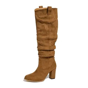 Women's Knee High Boots Round Toe Mid Calf Chunky Heel Suede Zipper Fashionable Winter Boots for Fall 2025 with High-Quality TPU Sole