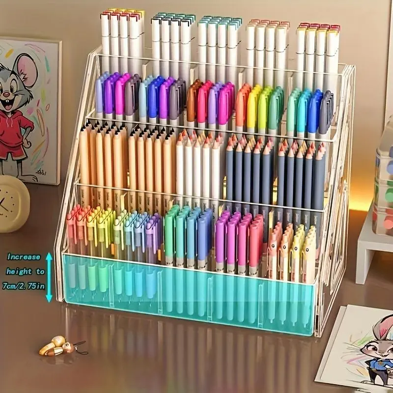 1pc a Spacious Acrylic Organizer for Marker Pens - a Sturdy Plastic Storage Container Featuring Several Sections, Perfect for Holding Pens, Pencils, Brushes, And Other for Art Materials - an Excellent Christmas Present for Students, for Artists