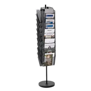 Rotating Brochure Display Rack With 30 Mesh Pockets, Literature Magazine Stand, Portable Floor Standing Display For Newspapers And Catalogs, Metal Holder For Shops, Offices, Trade Shows And Exhibitions