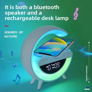 Multifunctional Wireless Charging Bluetooth Speaker BT3401/2301 with Timer Alarm Clock & Bedside Atmosphere Light Rechargeable Desk Lamp for Ambient Lighting and Music Playback - Audio