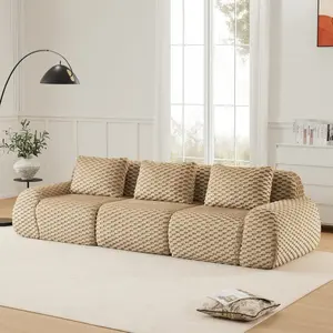 114" Modern Modular Sectional Sofa for Living Room,Flannelette Fabric,Oversized 3-Seater Couch,boneless sofa,Deep Seat,Buckle connection,Anti-slip Design,No Assembly,Light Camel