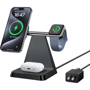 Charging Station for Multiple Devices: 3 in 1 Magnetic Wireless Charger Stand For Mag Safe iPhone-Nightstand Charging Dock For iPhone 16,15,14,13,12 Pro Max Plus, Apple Watch, Airpods
