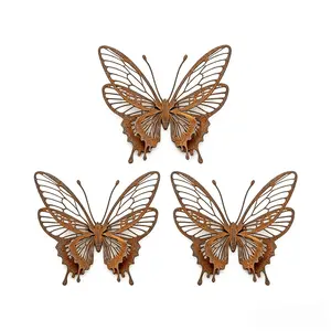 3-Piece Vintage Metal Butterfly Garden Decor Set, Rustic 8-Wing Sculpture Kit, Outdoor Patio Lawn Yard Art, Natural Inspiration Gift