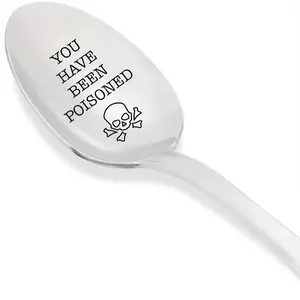 Stainless Steel Skull & Letter Pattern Engraved Spoon, 1/5/10/15pcs Humorous Gift for Friends, Cutlery Dinnerware for Home Kitchen Dining Room Party