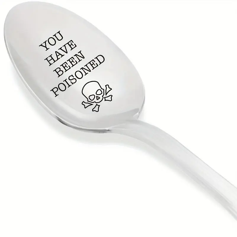 Stainless Steel Skull & Letter Pattern Engraved Spoon, 1/5/10/15pcs Humorous Gift for Friends, Cutlery Dinnerware for Home Kitchen Dining Room Party