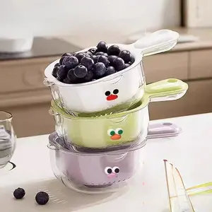 Utensils Kitchenware Dopamine Cute Handle Draining Basket Household Fruit Basket Cleaning and Water Filtering 2-in-1 Thickened Fruit Plate Washing Vegetable Basket with Dopamine Colors