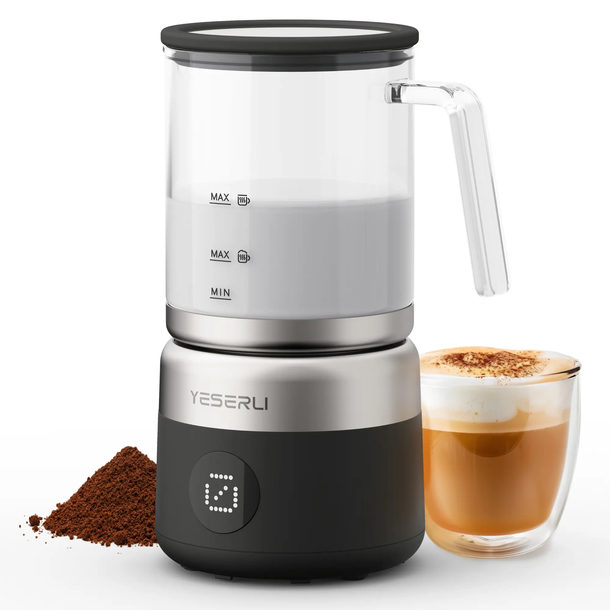 5-in-1 Split Glasscup Milk Frother, 14oz One-Touch Foam Maker & Stermer for Latte/Cappuccino/Hot Chocolate, 600W Automatic Milk Warmer & Cold Froth, Detachable Dishwasher-Safe Glasscup