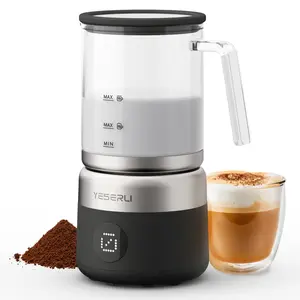 5-in-1 Split Glasscup Milk Frother, 14oz One-Touch Foam Maker & Stermer for Latte/Cappuccino/Hot Chocolate, 600W Automatic Milk Warmer & Cold Froth, Detachable Dishwasher-Safe Glasscup