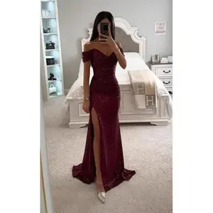 Sexy Side Slit Ballgown Shiny Sequins Women's Dress Independent Station Polyester Borderless Flashing Lightweight Fashion Formal Womenswear