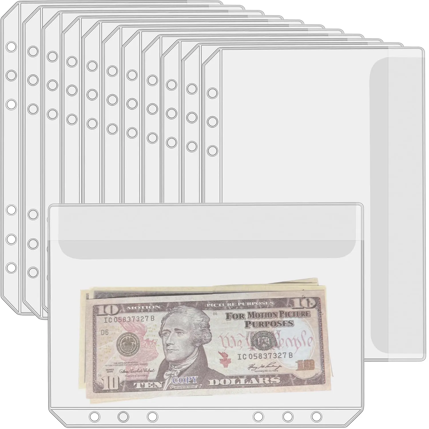 12 count A5 Binder Pockets with No Zippers, Zipless Budget Envelopes with Lids, A5 Binder Pouch for 6 Ring Binder,  Folder Organizer, Clear PVC Savings Challenges Envelopes, 12 count.