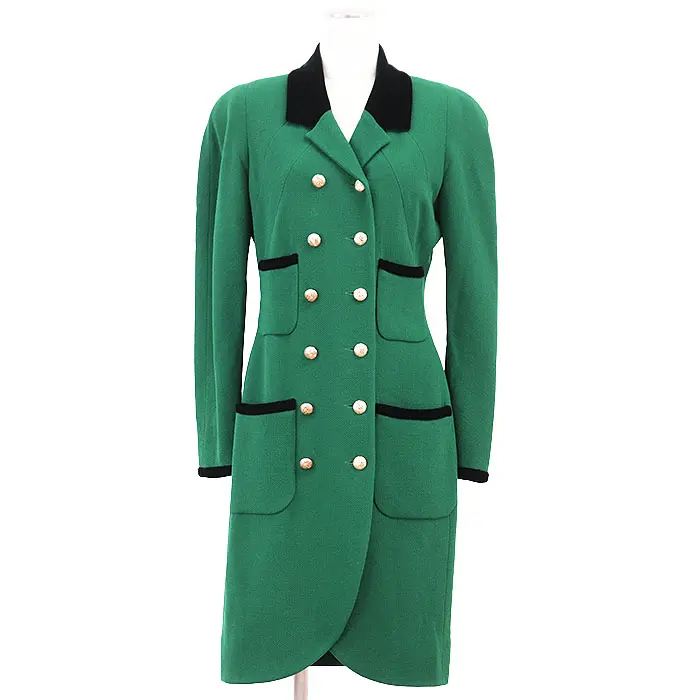 Pre-owned CHANEL Wool Small Leather Goods Boutique Long Coat