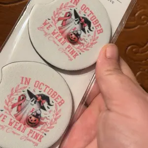 Custom Sublimation Car Coasters - Personalized Absorbent Design for 2.75" Cup Holders - Perfect Gift or Car Upgrade - Halloween Theme - We Wear Pink October