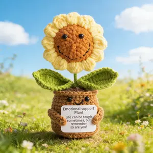 Cute Handmade Crochet Emotion Support Plant Doll with Encouragement Quotes, Desk Decoration, Warm Gift for Office Table