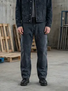 Frofooo Double Knee Denim, Classic Straight-Leg Jeans Fit, Black 100% Cotton Relaxed Straight-Leg Pants, 16.2 oz. Raw Indigo Denim