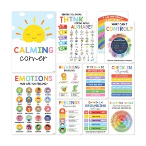 Set of 12 Mental Health Posters for Professionals - Calming Corner Visuals with Mindfulness Exercises, Grounding Techniques & Emotional Regulation Tools, Home Classroom Decorations