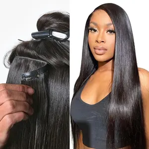 LUVME 100% Virgin Human Hair Extensions Seamless & Invisible Edge Straight, Body Wave, Kinky Curly, Yaki Straight Clip-In