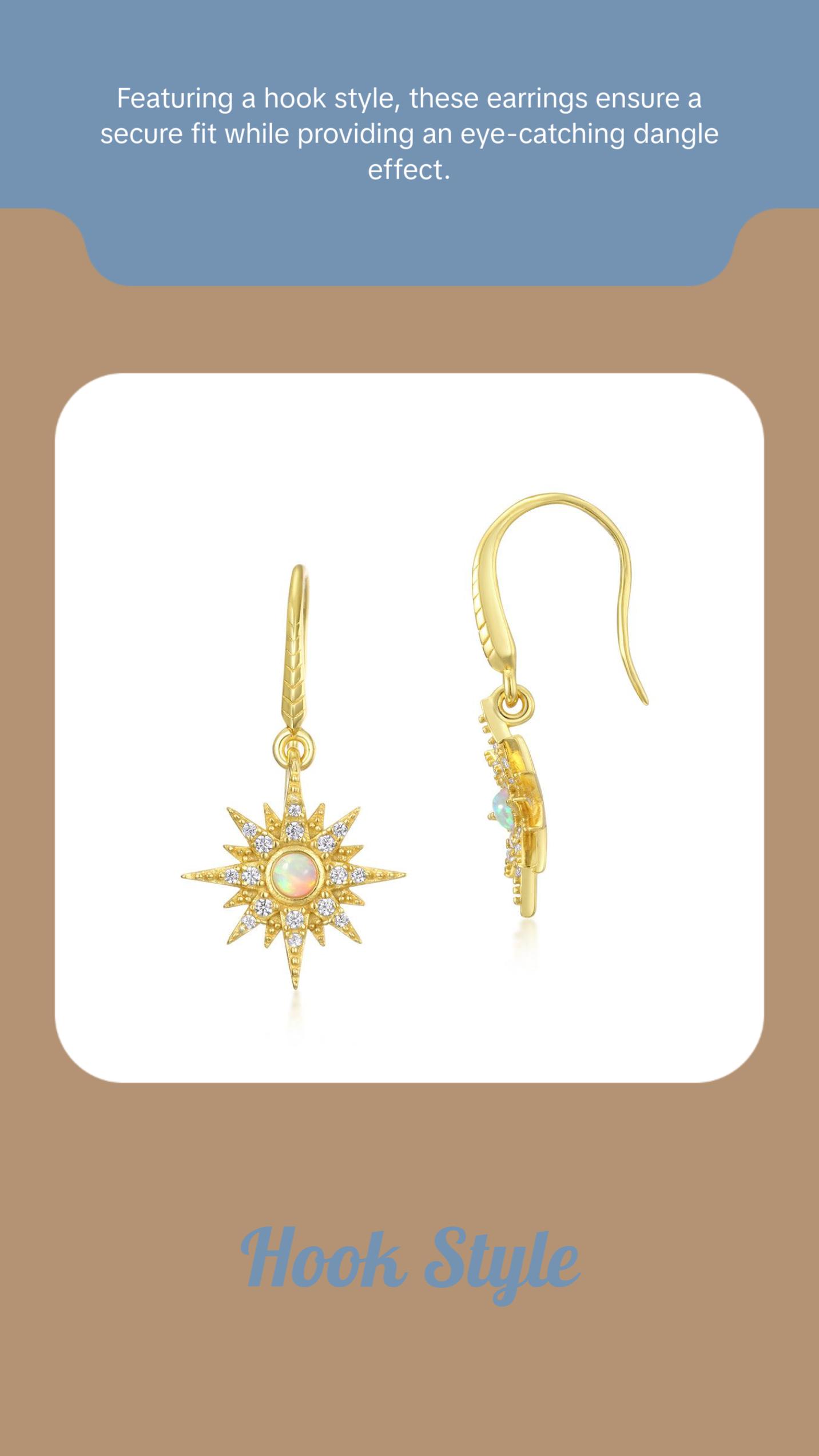 Opal Starburst Hook Earrings